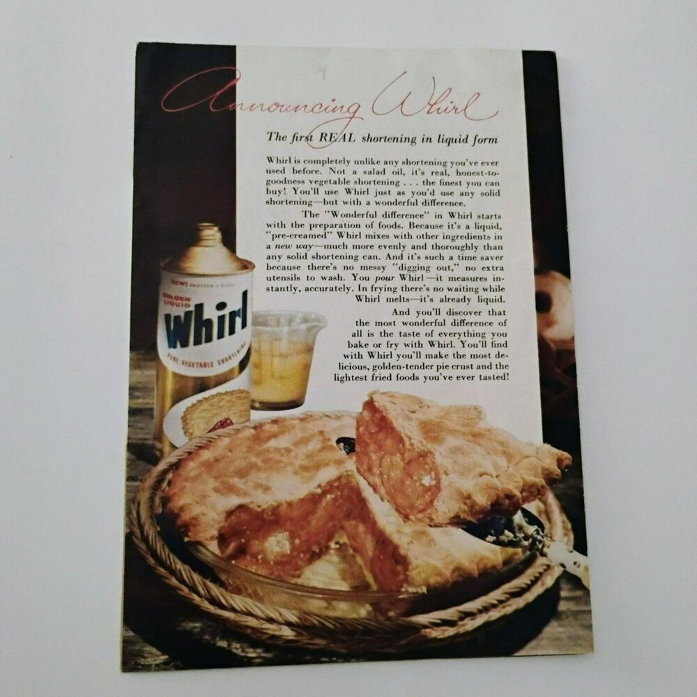 Vintage P&G Procter & Gamble Whirl Instant Shortening Ad Recipe Booklet 1950s